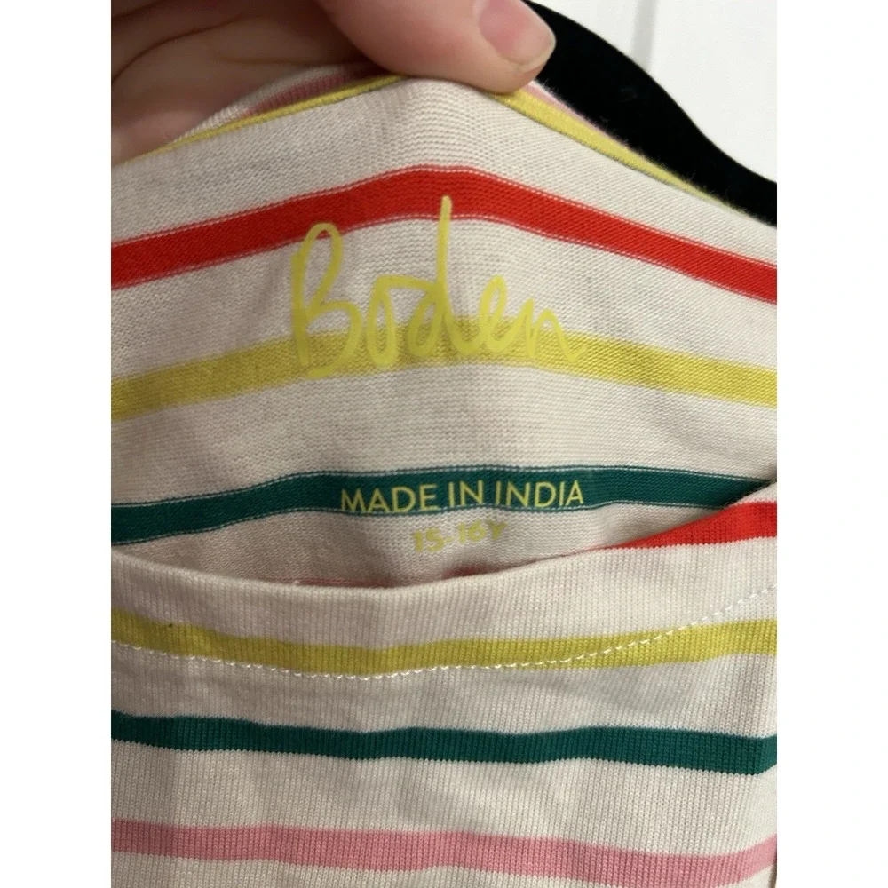 NWT‎ Boden Girls 15-16 y Shirt Striped Long Sleeve Boat Neck Top Rainbow Cotton